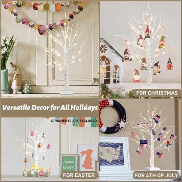 Artificial Tree for Table Decor, 2FT Birch Tree with LED Lights, Warm White - Picture 4 of 7